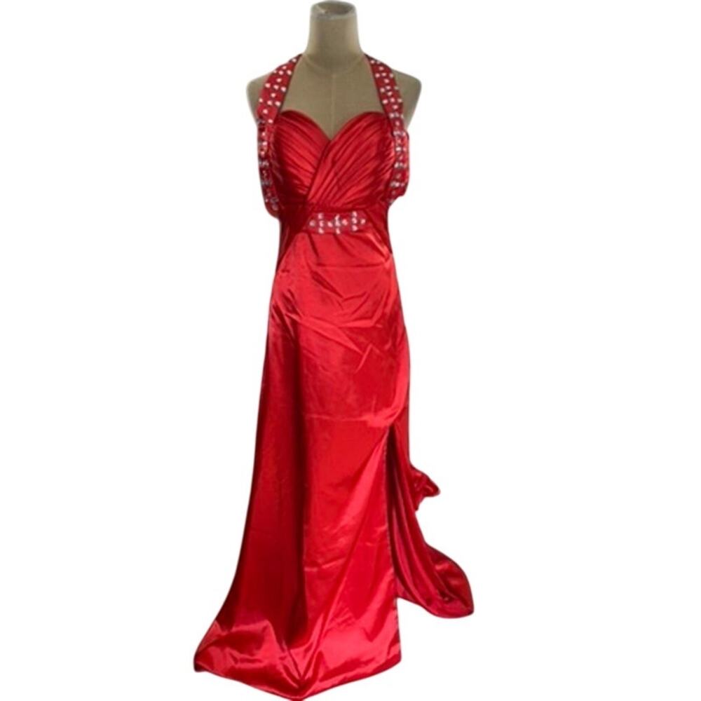 NO TAG! Stunning Orange Formal Dress SZ 6? Bling Train Babydoll Y2K Prom Wedding